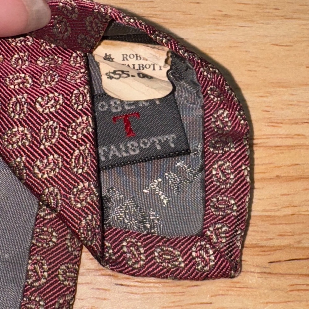 Robert Talbott for Paul Simon Men's Silk Tie Soft Burgandy Gold Mini Paisley - Picture 6 of 8